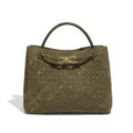 Olive green suede woven handbag with gold knot hardware, stylish commuter tote bag. - Woven Style (Y1783#) / Olive Green