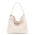 Champagnergoldene gewebte Schultertasche mit Sternanhänger, elegante Hobo-Handtasche. - Gebrochenes Weiß