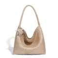 Elegante champagner goldene gewebte Schultertasche Hobo Bag mit stilvollem Stern Anhänger - Champagnergold