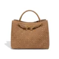 Braune Wildleder geflochtene Handtasche mit Henkel und goldenem Metallknoten fuer Alltag. - Gewebter Stil (Y1783#) / Khaki