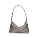 Handmade woven hobo shoulder bag, soft leather crescent underarm bag for women, stylish grey. - Silver Gray