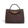 Dark brown suede woven handbag with metal knot, chic commuting tote bag style. - Woven Style (Y1783#) / Chocolate