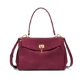 Minimalist burgundy suede shoulder bag with metallic lock, elegant commuter tote for women. - Wine Red (Y2346#)