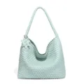 Mintgrüne gewebte Umhängetasche für Damen, elegante Achseltasche Beuteltasche mit Sternanhänger. - Mintgrün