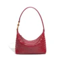 Red woven leather hobo shoulder bag stylish soft dumpling crescent handbag for women chic - Poppy Red