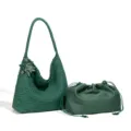 Dunkelgrüne gewebte Schultertasche mit passendem Beutel, retro Design, großes Volumen. - Haupttasche und Untertasche Set / Waldgrün
