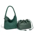 Gruene gewebte Schultertasche Kunstwildleder Hobo Tasche mit Beutel Retro Pendler Handtasche - Schulter-Unterarmtasche (Y2172#) / Waldgrün