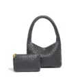 Sac a main en cuir tisse gris fonce et pochette, elegant sac epaule style classique. - Gris foncé