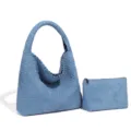 Blau geflochtene Schultertasche mit passender Tasche, minimalistische lässige Pendler Handtasche. - Cloisonné