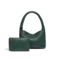 Dunkelgrüne geflochtene Leder-Umhängetasche und Etui-Set, elegante Hobo-Handtasche. - Dunkelgrün