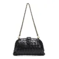 Schwarze gewebte Leder-Umhängetasche mit goldener Kette, elegante Clutch Variante für Damen. - Schwarz