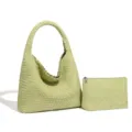Hellgrüne gewebte Hobo Umhängetasche und Pochette minimalistische Freizeit Handtasche Variante - Zitronengelb