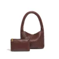 Dunkelbraune gewebte Leder Hobo Schultertasche mit passender Tasche stilvolle Luxus Handtasche - Dunkelbraun