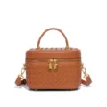 Braune geflochtene Leder Kosmetiktasche Box Handtasche mit Griff und Schultergurt fuer Damen. - Braun