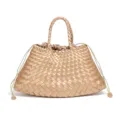 Chice geflochtene Ledertasche in Champagner metallic, große Retro Beuteltasche Handtasche. - Champagnergold