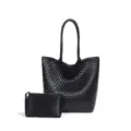 Schwarze gewebte Tote Handtasche mit Pochette große Kapazität Schultertasche PU Tasche - Schwarz