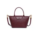 Bordeauxrote gewebte Ledertasche elegante Handtasche und Schultertasche fuer Damen - Burgunderrot