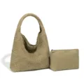 Lässige gewebte Schulter-Tasche mit kleinem Beutel, stilvolle minimalistische Damentasche. - Y1683# Olivgrün