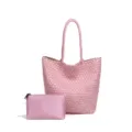 Rosa geflochtene Ledertasche Shopper mit passender Tasche, elegante Umhängetasche groß. - Rosenrosa