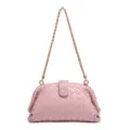 Pink woven leather shoulder bag with metal chain strap, elegant chic crossbody purse for women. - Lotus Pink