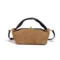 Schicke Wildleder Kussverschluss Handtasche, elegante Retro Umhängetasche für Damen. - Khaki
