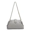 Elegant grey woven leather shoulder bag with chain strap, chic clutch purse for women. - Agate Grey