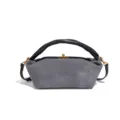 Graue Wildleder Schultertasche mit schwarzem Griff und goldener Schloss Hardware Damen - Warmgrau