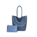 Blau geflochtene Ledertragetasche mit Beutel, stilvolle grosse Pendler Handtasche. - Viktoria Blau