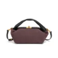 Schicke Wildleder Kuss-Verschluss Handtasche mit schwarzem Ledergriff, elegante Umhängetasche. - Schokoladenbraun