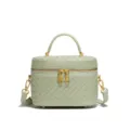 Hellgrüne geflochtene Leder Kosmetiktasche Box-Tasche mit Gold-Hardware und Griff. - Travertingrün
