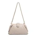 Elegant beige woven leather shoulder bag with gold chain strap for women, classic style. - Sand