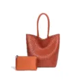 Brown Woven Tote Bag with Pouch Large Capacity Casual Handbag Commuter Shoulder Bag - Brown