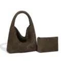 Dunkelgrüne gewebte Hobo Schultertasche mit Etui minimalistische lässige Freizeittasche - Bräunliches Grün