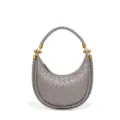 Graue gewebte Leder Hobo Tasche, elegante Vintage Satteltasche mit Metallgriff Damen. - Zinngrau