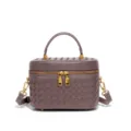 Geflochtene Leder Kosmetiktasche stilvolle lila Umhängetasche mit Griff und goldener Hardware - Graubraun