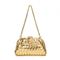 Gold woven shoulder bag for women, luxury metallic chain underarm clutch handbag variant. - Gold