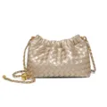 Women's gold woven leather shoulder bag, stylish pleated cloud crossbody bag with chain strap. - Champagne Gold