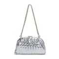 Silver woven leather shoulder bag with metal chain strap chic clutch fashion purse for women - Silver