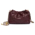 Burgundy woven leather shoulder bag, stylish cloud chain crossbody handbag for women. - Burgundy