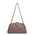 Chic woven leather shoulder bag, elegant taupe chain clutch for women, stylish vintage purse. - Taupe