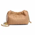 Woven leather shoulder bag for women, elegant woven chain pouch with stylish cloud design. - Apricot