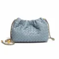 Light blue woven leather shoulder bag with gold chain strap, stylish clutch handbag for women - Azure Blue