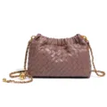 Chic woven leather shoulder bag in mauve pink with stylish chain strap and metal knot detail. - Taupe
