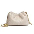White woven leather shoulder bag with gold chain strap, stylish crossbody cloud pouch. - Off White