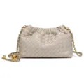 Woven leather clutch shoulder bag with chain strap fashion cloud pouch handbag for women - Sand