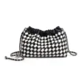Black and white woven leather pouch bag with metal chain strap for women fashionable daily use - Black & White (Silver Chain)