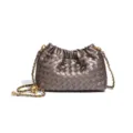 Metallic grey woven leather chain pouch bag, stylish shoulder crossbody bag for women. - Metallic Grey