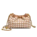 Women woven leather shoulder bag chic pleated cloud crossbody bag with fashion chain strap - Hand Woven Cloud Bag (B1849#) / Apricot White