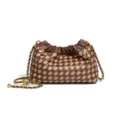 Brown and beige woven leather chain shoulder bag, stylish pleated cloud handbag variant style. - Hand Woven Cloud Bag (B1849#) / Light Coffee Brown/Apricot