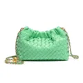 Green woven leather chain shoulder bag with stylish ruched design for women daily use. - Hand Woven Cloud Bag (B1849#) / Siren Green